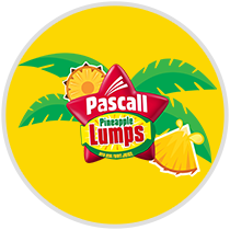 Pascall Pineapple Lumps® Registered logo on yellow background. 